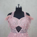 Majesty Pink Feathered Net Gown with Floral Sequin Embroidery - Mangaldeep NX