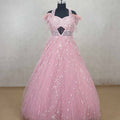 Majesty Pink Feathered Net Gown with Floral Sequin Embroidery - Mangaldeep NX