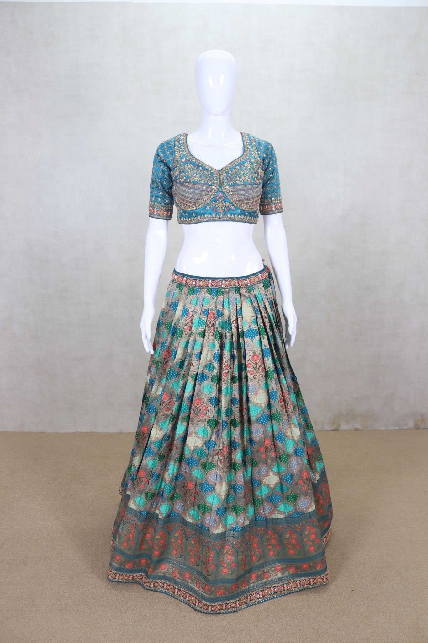 Majesty Teal Blue Embroidered Wedding Lehenga Choli - Mangaldeep NX
