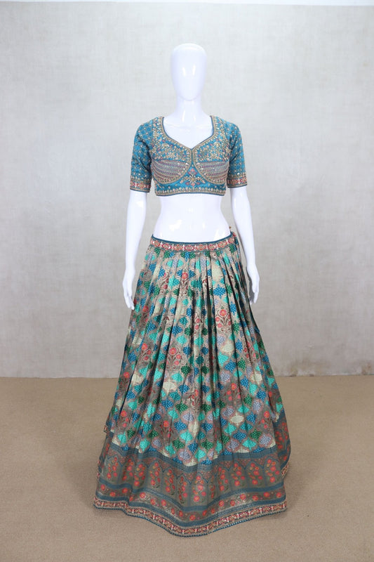 Majesty Teal Blue Embroidered Wedding Lehenga Choli - Mangaldeep NX