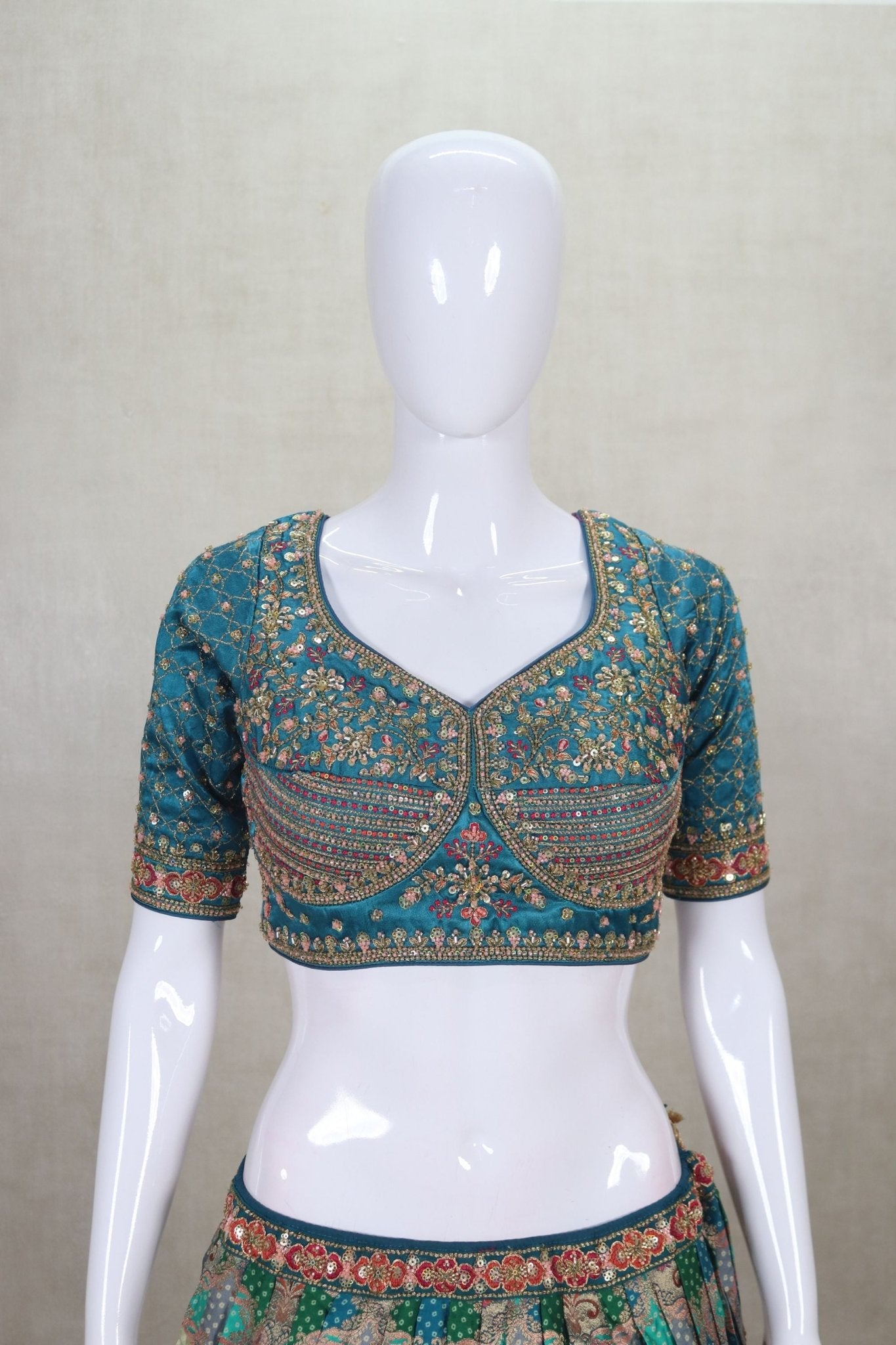 Majesty Teal Blue Embroidered Wedding Lehenga Choli - Mangaldeep NX