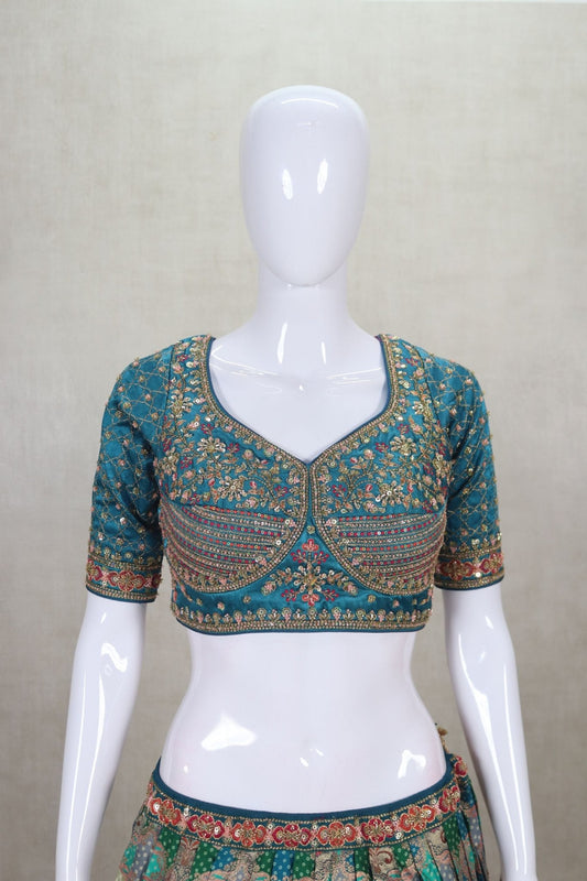 Majesty Teal Blue Embroidered Wedding Lehenga Choli - Mangaldeep NX
