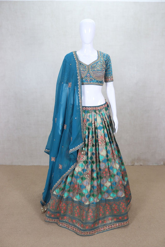 Majesty Teal Blue Embroidered Wedding Lehenga Choli - Mangaldeep NX