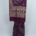 Maroon Bandhani Saree with Mirror Work and Zari Embroidered Border - Mangaldeep NX