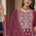 Maroon Chinon Embroidered Readymade Palazzo Suit with Dupatta - Mangaldeep NX
