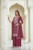 Maroon Chinon Embroidered Readymade Palazzo Suit with Dupatta - Mangaldeep NX