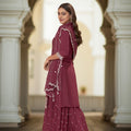 Maroon Chinon Embroidered Readymade Palazzo Suit with Dupatta - Mangaldeep NX