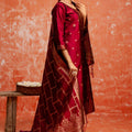 Maroon Cotton Blend Straight Suit Set with Zari Embroidery and Dupatta - Mangaldeep NX