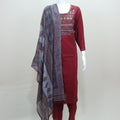 Maroon Cotton Embroidered Straight - Cut Suit with Printed Dupatta - Mangaldeep NX