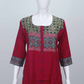 Maroon Cotton Printed Kurti Set with Front Buttons and Straight Pants - Mangaldeep NX