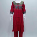 Maroon Cotton Printed Kurti Set with Front Buttons and Straight Pants - Mangaldeep NX