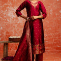 Maroon Cotton Silk Readymade Salwar Suit with Jacquard Work - Mangaldeep NX