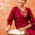 Maroon Cotton Silk Readymade Salwar Suit with Jacquard Work - Mangaldeep NX