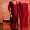 Maroon Cotton Silk Readymade Salwar Suit with Jacquard Work - Mangaldeep NX