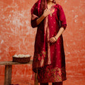Maroon Cotton Silk Readymade Salwar Suit with Jacquard Work - Mangaldeep NX