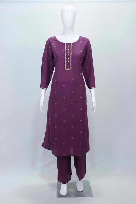 Maroon Embroidered Cotton Straight Suit Set with Matching Dupatta - Mangaldeep NX