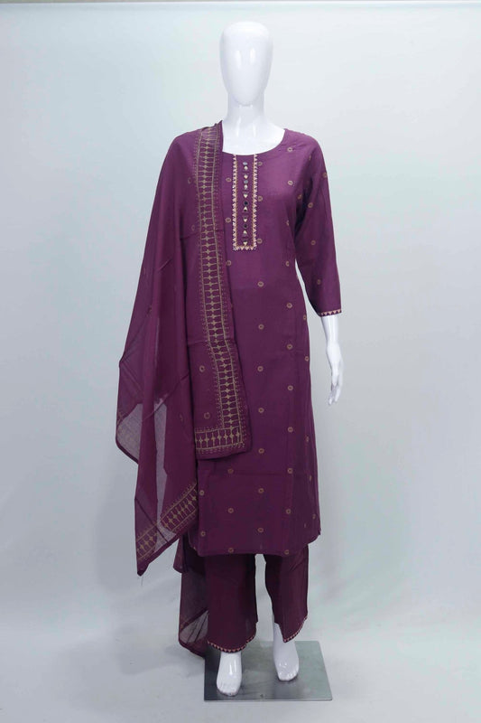 Maroon Embroidered Cotton Straight Suit Set with Matching Dupatta - Mangaldeep NX