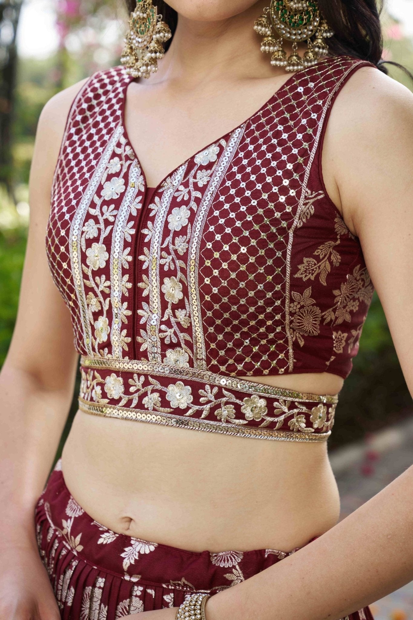 Maroon Embroidered Silk Lehenga Choli with Sequin Work and Net Dupatta - Mangaldeep NX