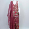 Maroon Floral Embroidered Kurta Palazzo Set with Zari Border and Matching Dupatta - Mangaldeep NX