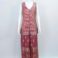 Maroon Floral Embroidered Kurta Palazzo Set with Zari Border and Matching Dupatta - Mangaldeep NX