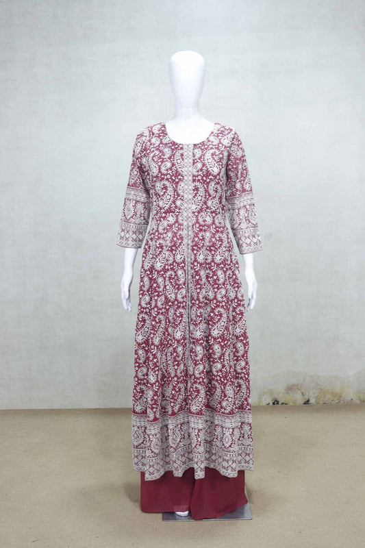 Maroon Heavy Embroidered Anarkali Kurta Sharara Set with Dupatta for Wedding Wear - Mangaldeep NX