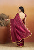 Maroon Satin Silk Saree with Golden Sequin Scalloped Border and Matching Blouse - Mangaldeep NX