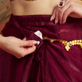 Maroon Satin Silk Saree with Golden Sequin Scalloped Border and Matching Blouse - Mangaldeep NX