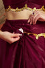 Maroon Satin Silk Saree with Golden Sequin Scalloped Border and Matching Blouse - Mangaldeep NX