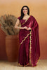 Maroon Satin Silk Saree with Golden Sequin Scalloped Border and Matching Blouse - Mangaldeep NX
