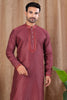 Maroon Self - Textured Art Silk Kurta for Men with Beige Pyjama - Mangaldeep NX