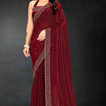 Maroon Sequin Embellished Party Wear Fandy Silk Saree with Golden Scallop Border - Mangaldeep NX