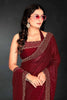 Maroon Sequin Embellished Party Wear Fandy Silk Saree with Golden Scallop Border - Mangaldeep NX