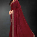 Maroon Sequin Embellished Party Wear Fandy Silk Saree with Golden Scallop Border - Mangaldeep NX