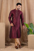 Maroon Textured Art Silk Kurta for Men with Beige Pyjama - Mangaldeep NX