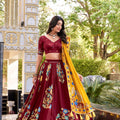 Maroon Tussar Silk Lehenga Choli with Digital Print Work for Festive Occasions - Mangaldeep NX