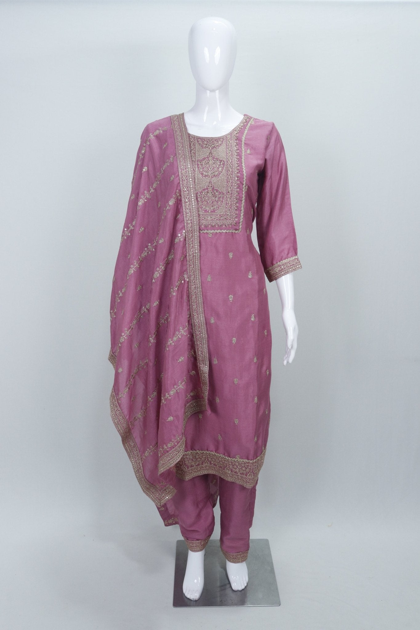 Mauve Embroidered Salwar Suit Set for Women Traditional Kurta with Dupatta Festive Ethnic Wear - Mangaldeep NX