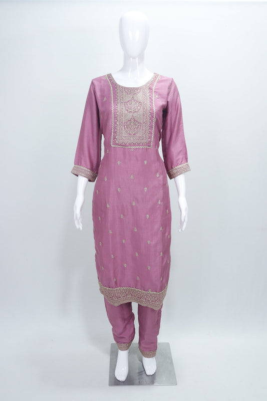 Mauve Embroidered Salwar Suit Set for Women Traditional Kurta with Dupatta Festive Ethnic Wear - Mangaldeep NX