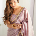 Mauve Organza Silk Saree with Golden Embroidered Border - Mangaldeep NX