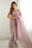 Mauve Organza Silk Saree with Golden Embroidered Border - Mangaldeep NX