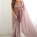 Mauve Organza Silk Saree with Golden Embroidered Border - Mangaldeep NX