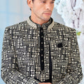 Men's Black Art Silk Embroidered Indo - Western Suit with Geometric Mirror Work Jacket - Mangaldeep NX