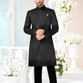 Men's Black Indo - Western Suit with Vertical Sequin Embroidery - Mangaldeep NX