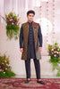 Men’s Black Indo‑Western Sherwani with Golden Brocade Jacket and Button Detailing - Mangaldeep NX