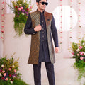 Men’s Black Indo‑Western Sherwani with Golden Brocade Jacket and Button Detailing - Mangaldeep NX