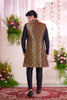 Men’s Black Indo‑Western Sherwani with Golden Brocade Jacket and Button Detailing - Mangaldeep NX