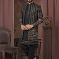 Men's Black Mirror and Thread Embroidered Indo - Western with Village Motif Jacket - Mangaldeep NX