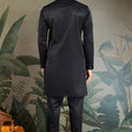 Men's Black Mirror Embroidered Art Silk Kurta with Matching Pyjama - Mangaldeep NX