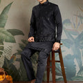 Men's Black Mirror Embroidered Art Silk Kurta with Matching Pyjama - Mangaldeep NX