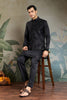 Men's Black Mirror Embroidered Art Silk Kurta with Matching Pyjama - Mangaldeep NX