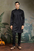 Men's Black Mirror Embroidered Art Silk Kurta with Matching Pyjama - Mangaldeep NX